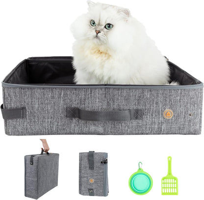 Portable Cat Travel Litter Box. Easy Use in the Car. No Leakage, Smell and Messes. One-Handed Carrying for Road Trip, Hotel Stays, Car and Airplane