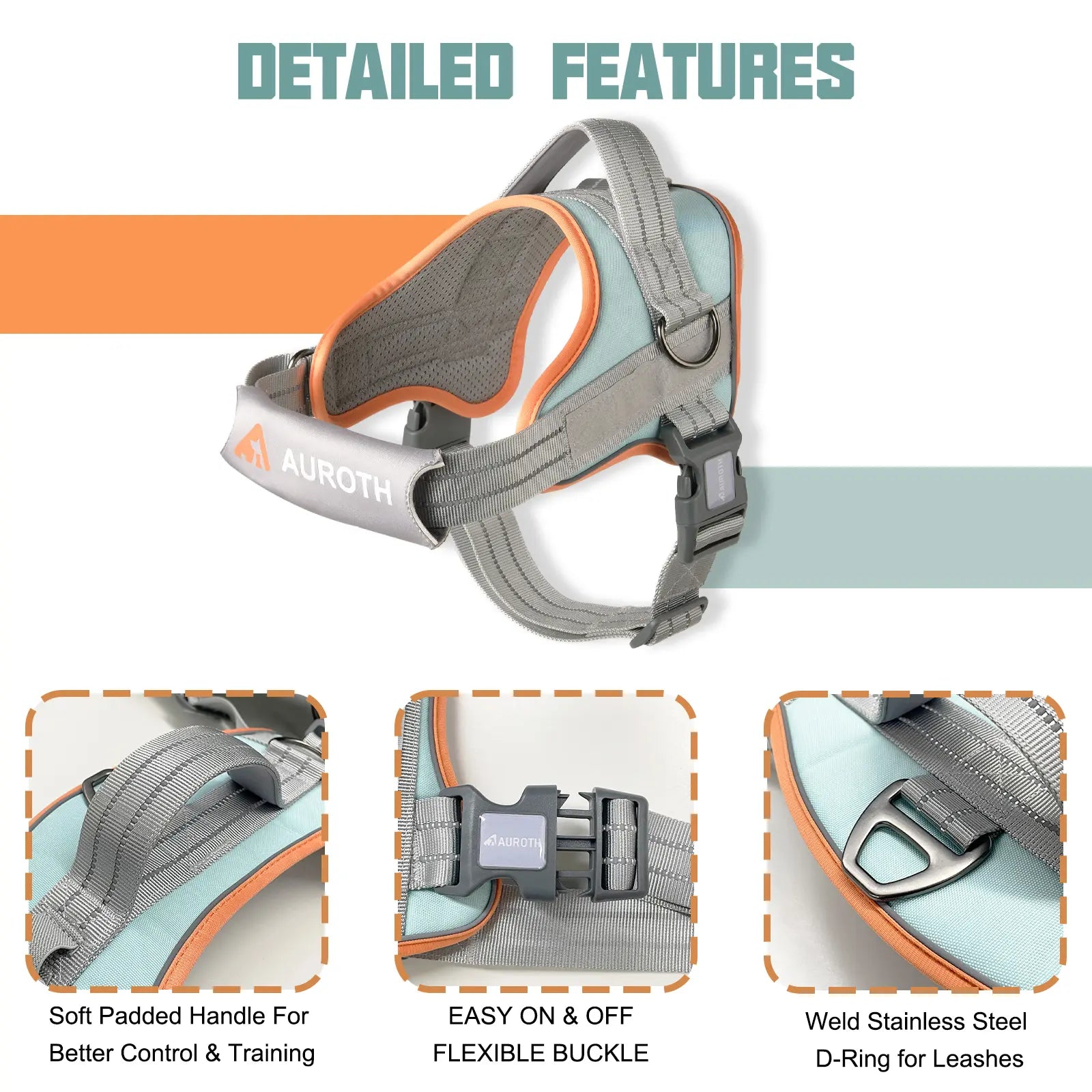 【#Summervibes #Petlovers】Auroth No Pull Dog Harness and Leash Combo with Cute Poop Bag Holder, Reflective Adjustable Soft Padded Safety Harness, Dog Poop Bag Dispenser with 1 Roll 15 Bags, Dog Walking & Training Kit for Small Medium Large Dogs