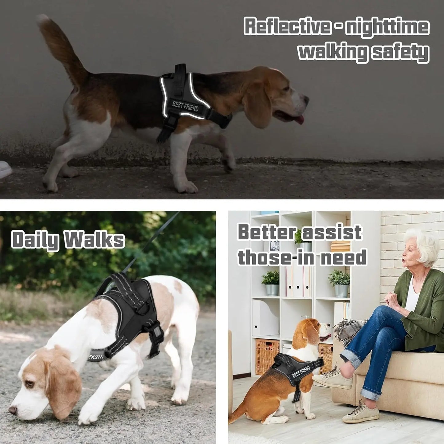 【#Summervibes #Petlovers】Auroth No Pull Dog Harness and Leash Combo with Cute Poop Bag Holder, Reflective Adjustable Soft Padded Safety Harness, Dog Poop Bag Dispenser with 1 Roll 15 Bags, Dog Walking & Training Kit for Small Medium Large Dogs